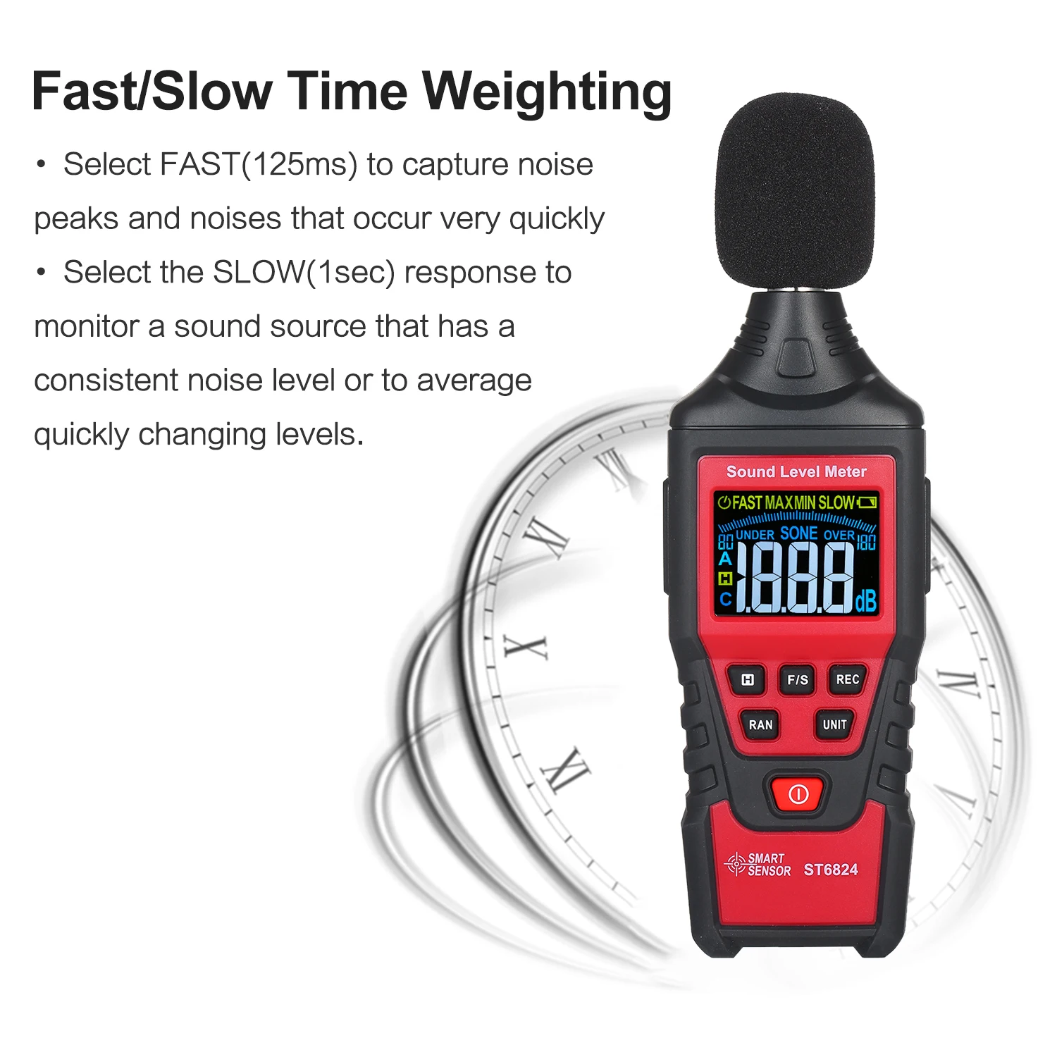 Цифровой измеритель уровня шума ST6824 умный детектор с ЖК дисплеем и цветным