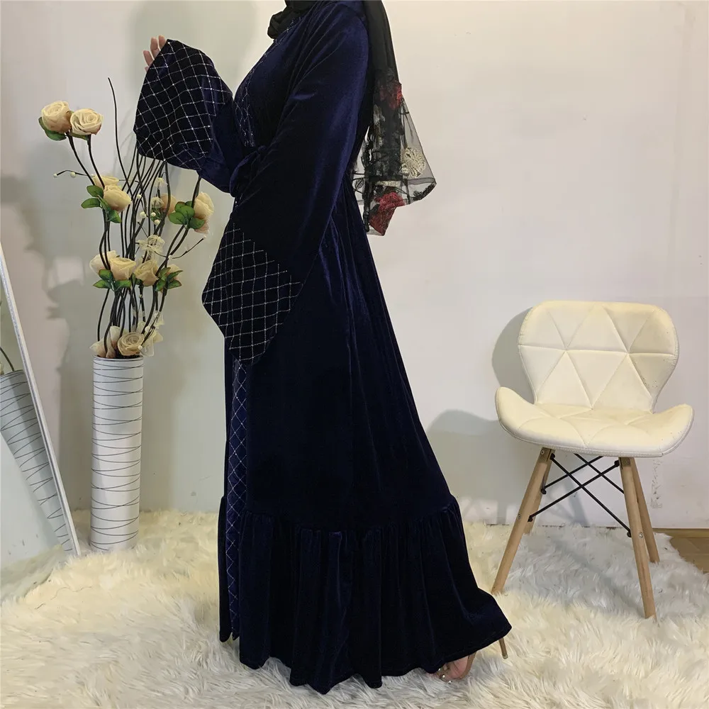 

Ramadan Abayas For Women Kaftan Kimono Modest Open Cardigan Sequins Mesh Velvet Warm Coat African Dresses For Women Robe 2021