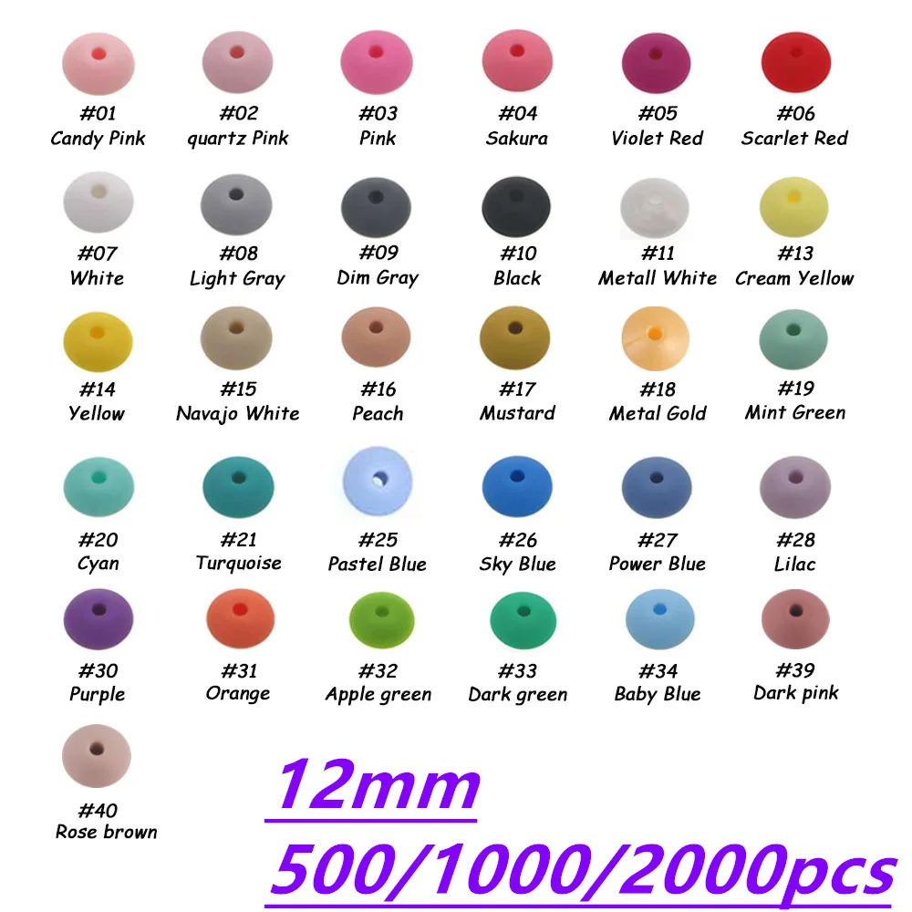 

500/1000/2000Pcs Silicone Beads 12MM Lentil Bead DIY Necklace Bracelet Jewelry Baby Teether Nipple Chain Chewing Bead Food Grad