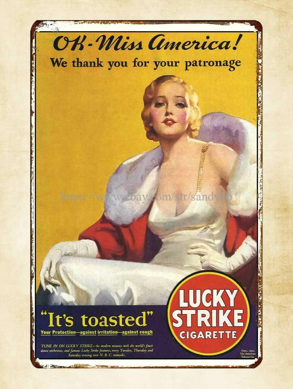 

Lucky Strike Cigarettes tobacco sexy lady metal tin sign home decor
