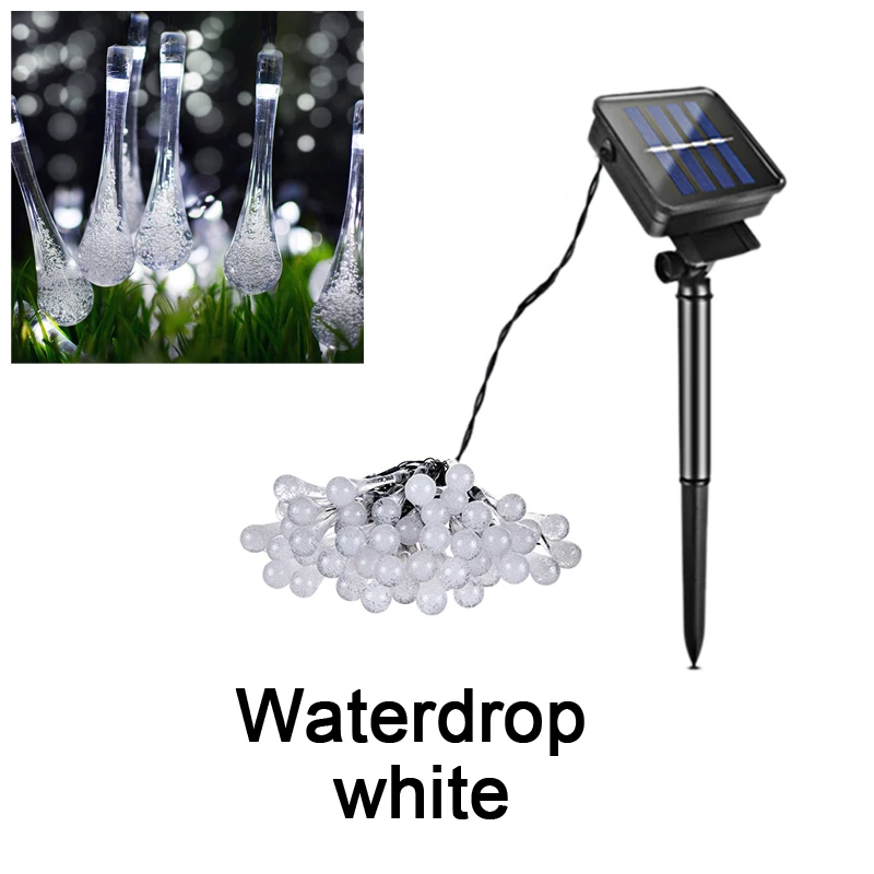 waterdrop white Водонепроницаемый Открытый Солнечный уличный свет гирлянда дорожка садовое освещение Настенный светильник гирлянда Сказочный свет пейзаж Рождественское украшение для дома - Испускаемый цвет: waterdrop white