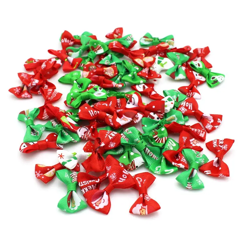 Random mix color 40 шт. смешанные Рождественские серии ленты бант заколки для волос Аппликация DIY ремесло Свадебный галстук-бабочка лента бант украшение шляпы - Цвет: Random mix color