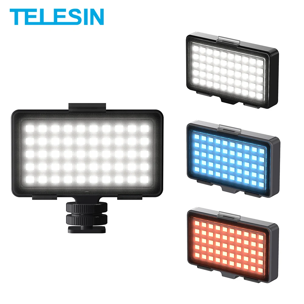 

TELESIN Vlog Fill Light LED Mini Video Lighting Cold Shoe 1/4 Screw hole Color Filter For GoPro Hero 9 8 7 6 Insta360 Smartphone