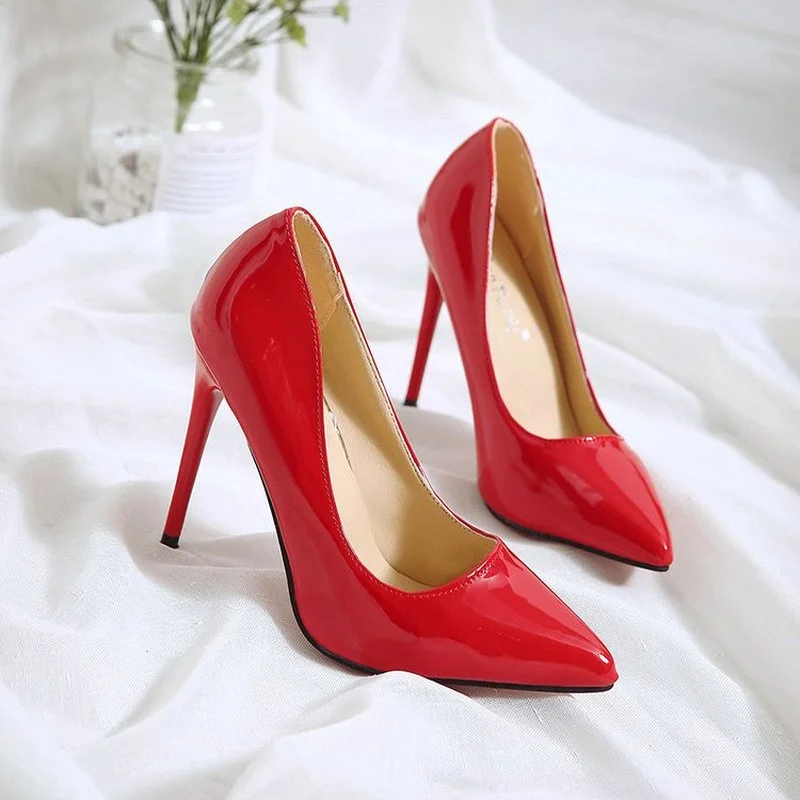 

2021 Plus Size 35-44 HOT Women Shoes Pointed Toe Pumps Patent Leather Dress High Heels Boat Shoes Wedding Shoes Zapatos Mujer