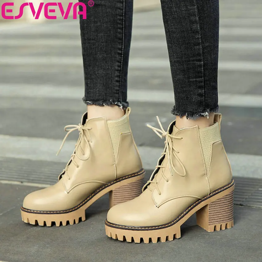Женские ботильоны на платформе ESVEVA Осенняя обувь в западном стиле с круглым