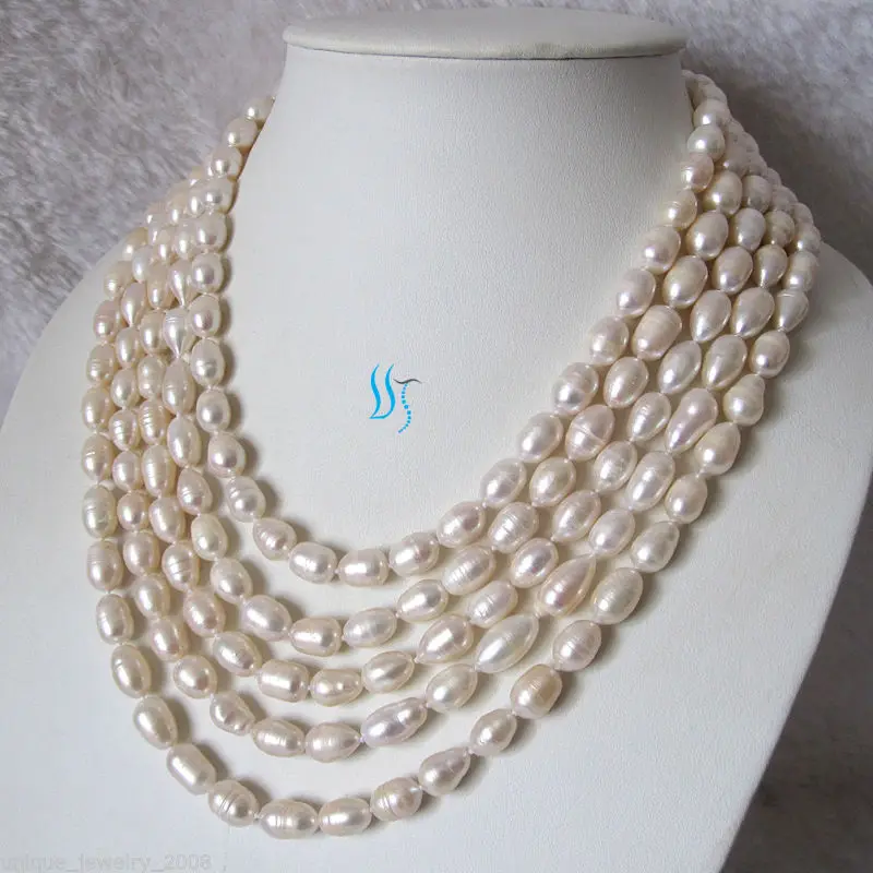 

100" 6-7mm White Rice Freshwater Pearl Necklace Strands Natural Color