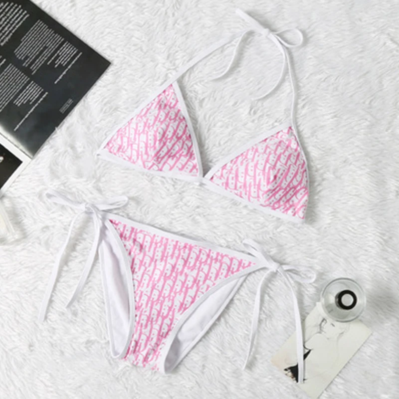 

2021 European and American New Fashion Trend Brand Bikini Women's Split Backless Sling Triangle Split Swimsuit D Home Swimsuit