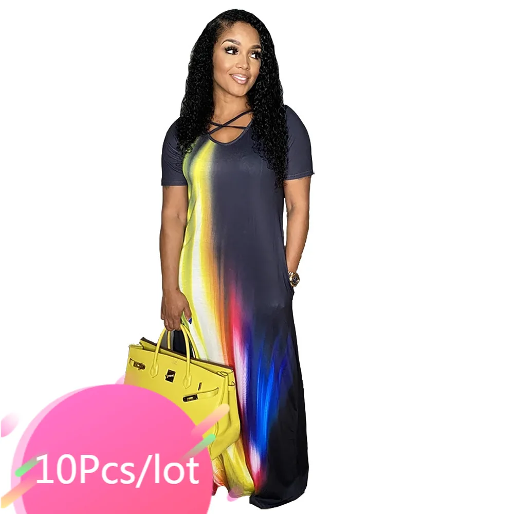 

Большие партии, оптовая продажа, сексуальное длинное платье с принтом, Женское Платье макси с V-образным вырезом, летняя повседневная Улична...