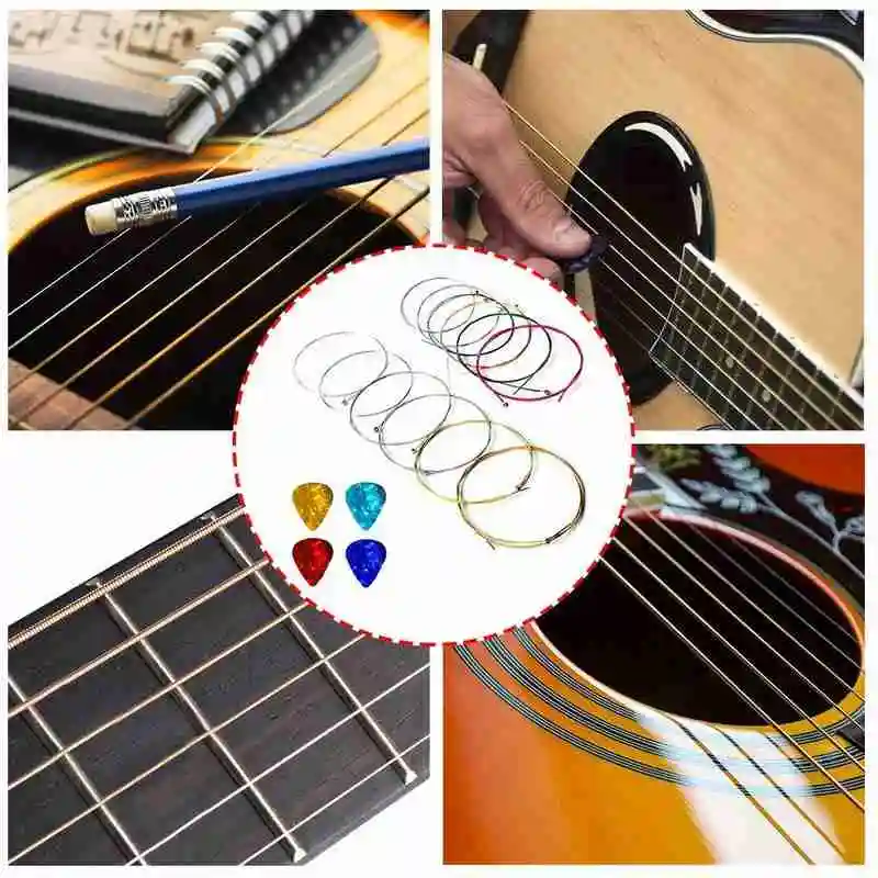 

New Rust-proof Folk Guitar String Set Universal Set of 12 Guitar Strings + 4 Picks Guitar Accessories