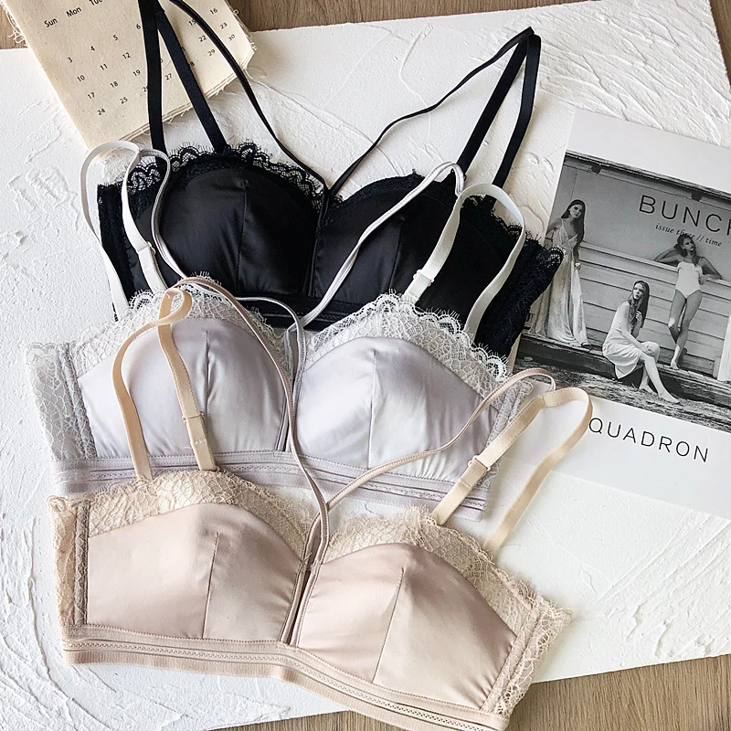 women lace sexy bra set intimates hollow out half cup lingerie thin cotton cup temptation panty briefs silk wire free underwear