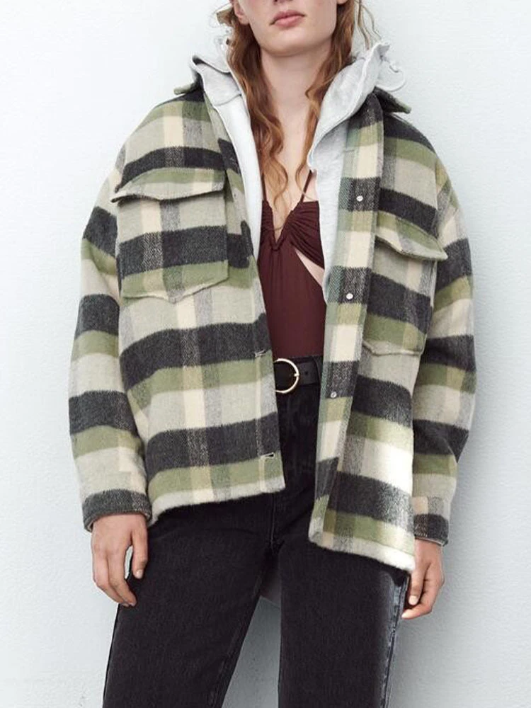 

KBAT 2022 Spring New Women Plaid Harajuku Jacket Women Winter Coat Casual Woolen Coats Loose Jackets Fenale Oversized Outwear