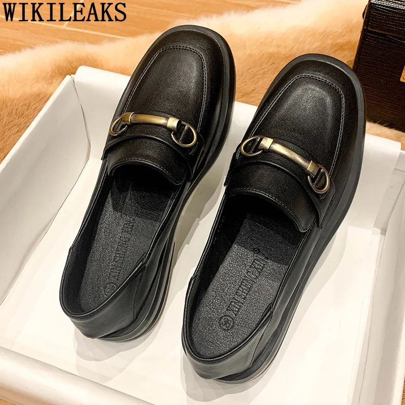 Туфли женские кожаные на платформе лоферы низкий каблук повседневная обувь