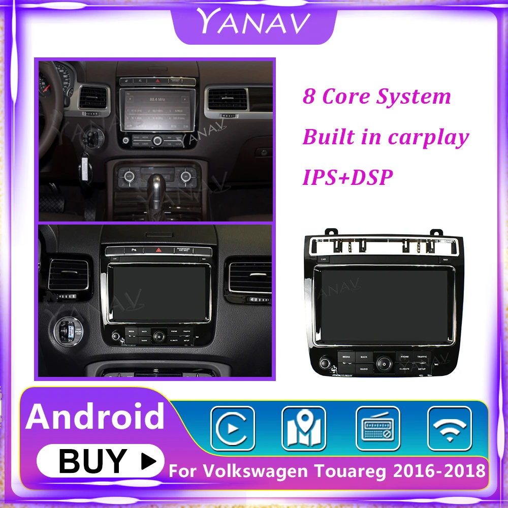 저렴한 안드로이드 스테레오 폭스 바겐 Touareg 높은 버전 2016-2018 5 구멍 멀티미디어 플레이어 GPS 네비게이션 DVD 무선 수신기
