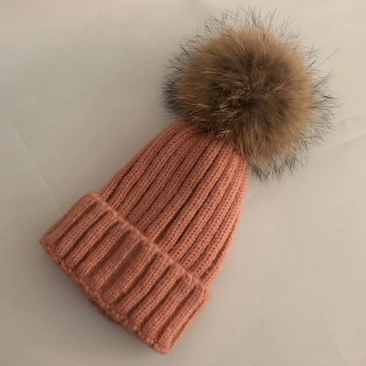 

LVTZJ Casual New Winter Hat Caps Real Fox Fur Mink Pompoms Hats For Women Girl Spring Solid Wool Warm Skullies Beanies Hats