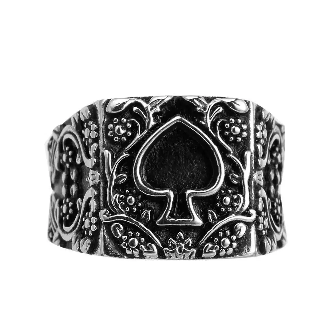 

Fashion Retro Jewelry Men's Stainless Steel Casting Pattern Spade Heart Ring