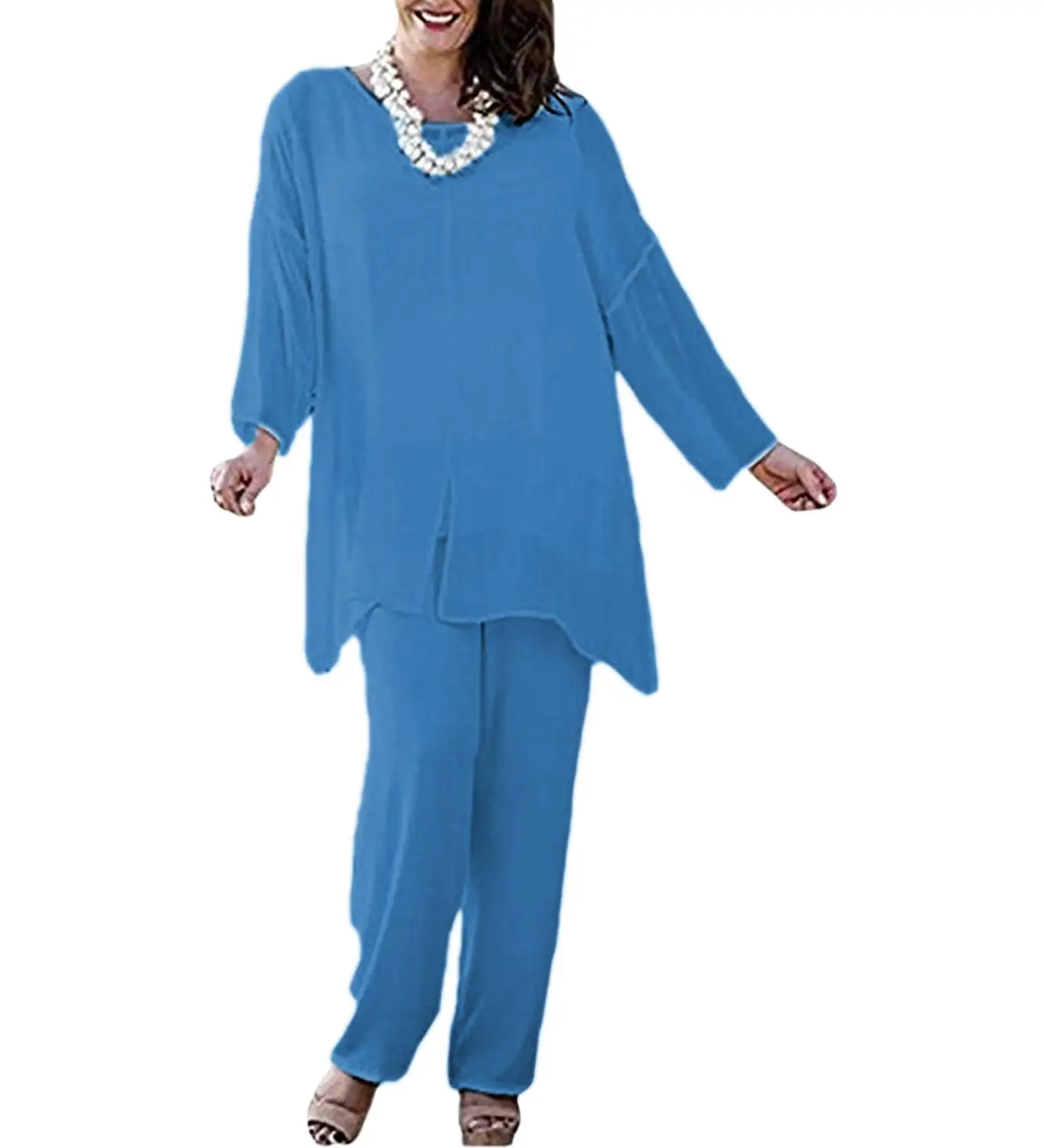 Шифоновое платье для матери невесты с разрезом спереди и длинными рукавами |