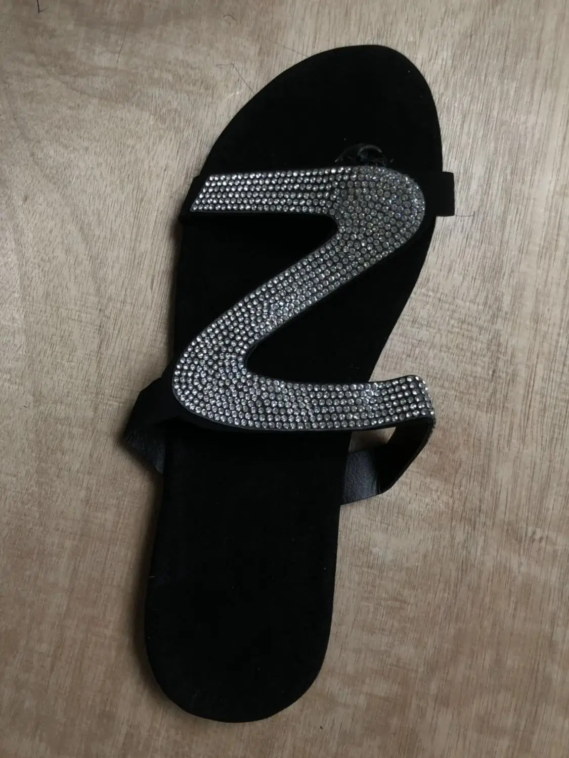 Женские сандалии с бриллиантами S образной формы черные женские пляжные туфли на