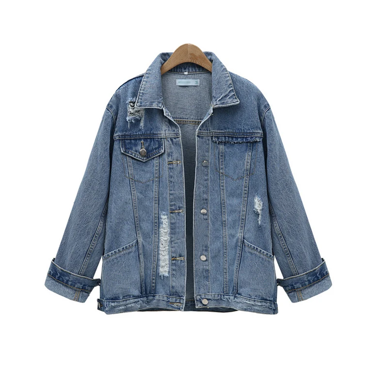 Женская джинсовая куртка большого размера плюс Корейская Свободная с мультяшным