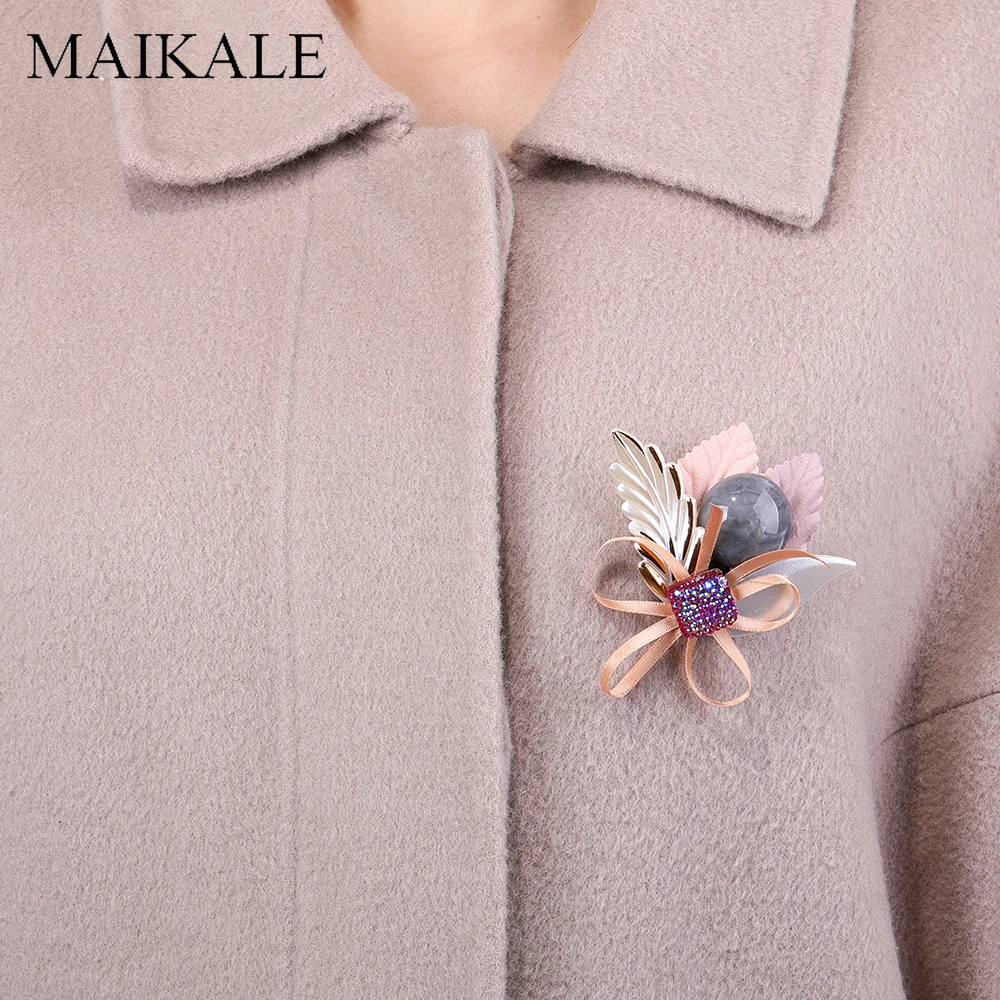MAIKALE Art листья из ткани брошь булавки жемчуг цветок Акриловые Броши с бусинами для Женская бутоньерка шаль детские подвесные аксессуары для сумок