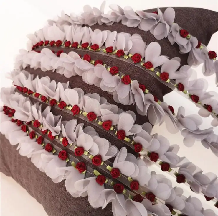 

Diy 4CM Wide Gray Chiffon Lace Flower Home Wild Handmade Rose Flower Lace Accessories