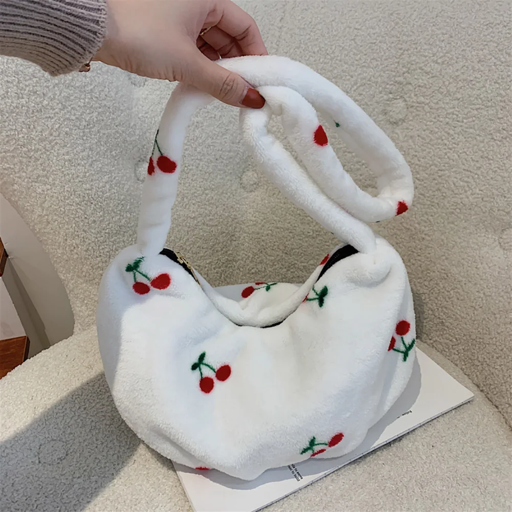 

Женская модная сумка через плечо с рисунком вишни, зимняя женская сумка с верхней ручкой, теплая плюшевая Декоративная Сумка-тоут
