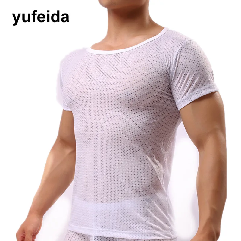 Тонкие летние мужские футболки для фитнеса сетчатые майки повседневные топы с