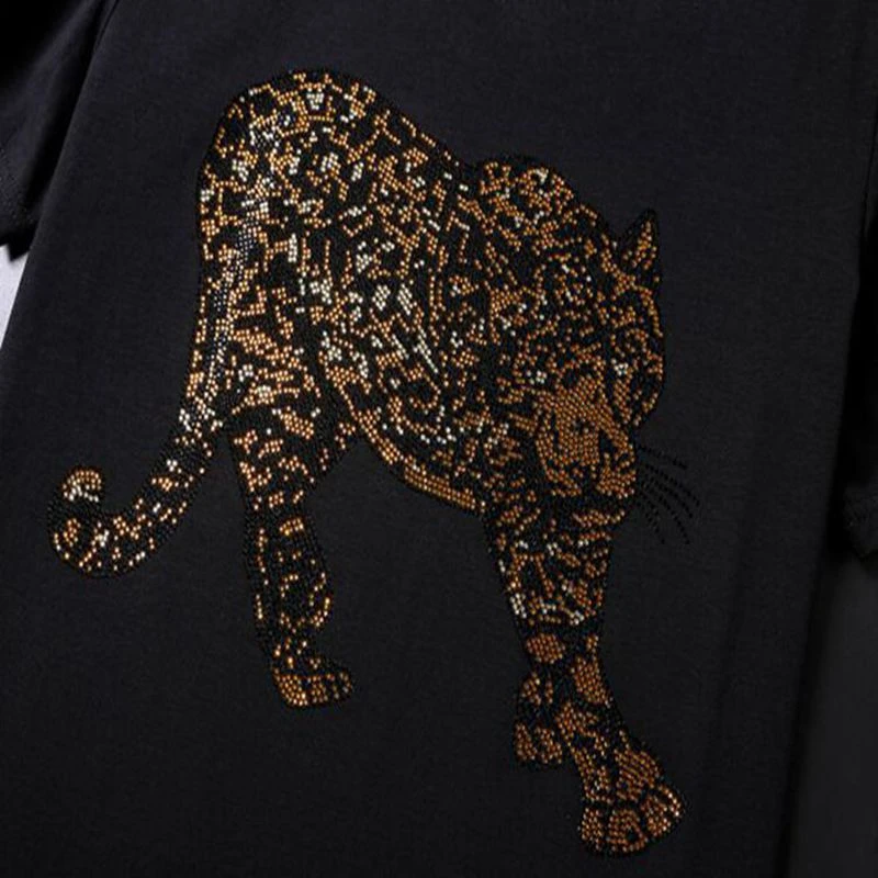 Роскошный дизайн футболка со стразами повседневная с коротким рукавом o образным