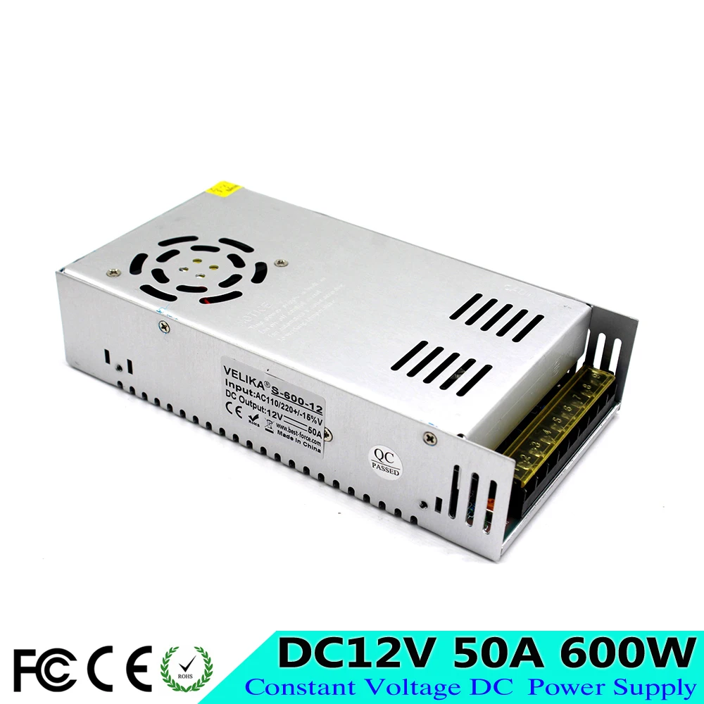 Блок питания DC12V 50A 600 Вт трансформатор AC110V 220V к Dc 12V адаптер для светодиодной ленты