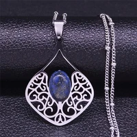 boho flower natural stone stainless steel charm necklaces silver color bohemian necklaces women jewelry collier femme n4458s04