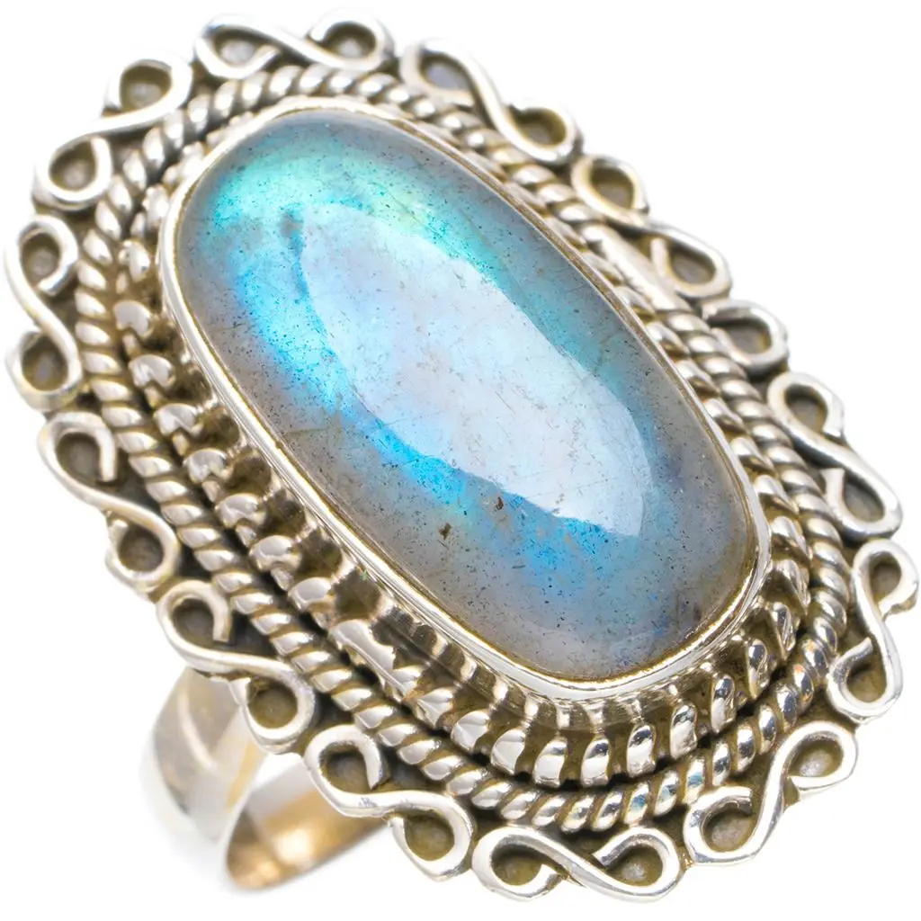 Кольцо из стерлингового серебра 925 пробы с натуральным голубым огнем