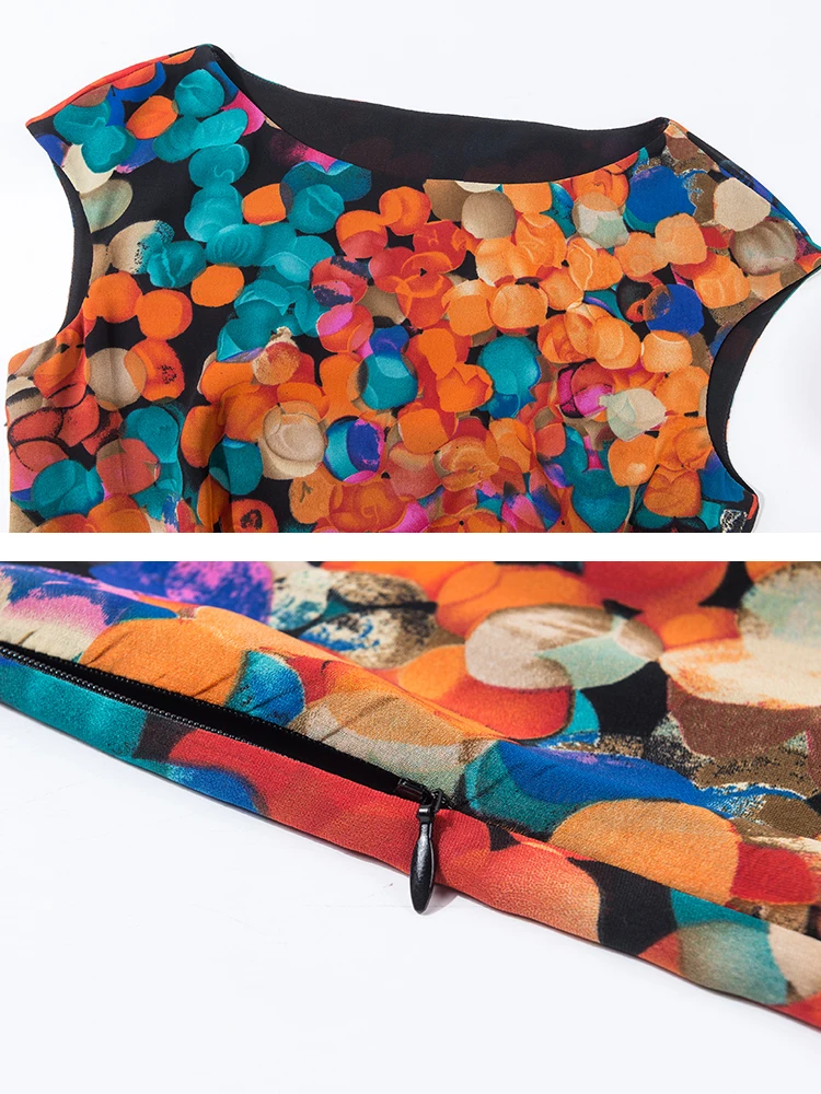 

New 2021 Summer Fashion Sleeveless Colorful Dot Print A Line Chiffon Dress Women