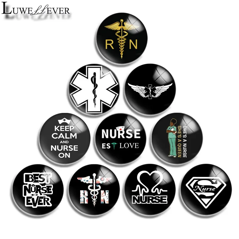 

10mm 12mm 16mm 20mm 25mm 30mm 571 Nurse Mix Round Glass Cabochon Jewelry Finding 18mm Snap Button Charm Bracelet