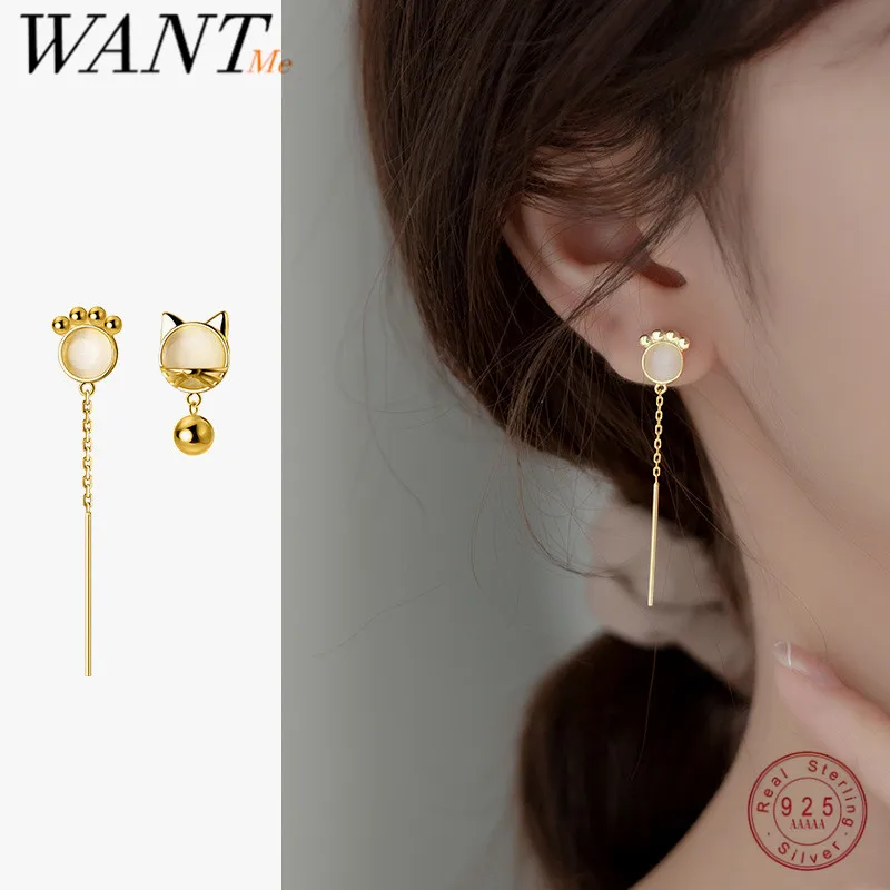 

WANTME уникальные серьги из стерлингового серебра 925 пробы с кошачьими крапанами, женские серьги с милым котом, очаровательные украшения для в...