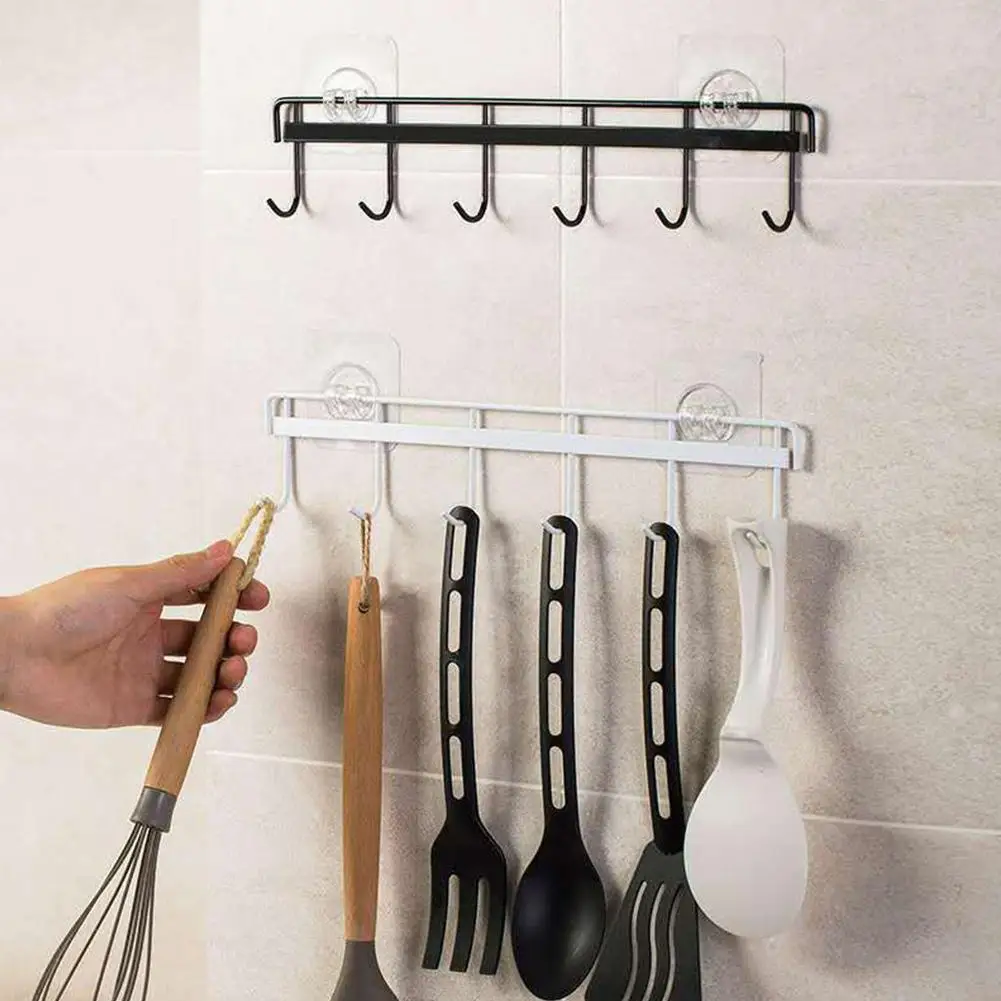 

6 Hooks Kitchen Strong Sticky Hook Household Bathroom Punch Self Hanger Seamless Free Adhesive Hook Wall Hanging J7F8