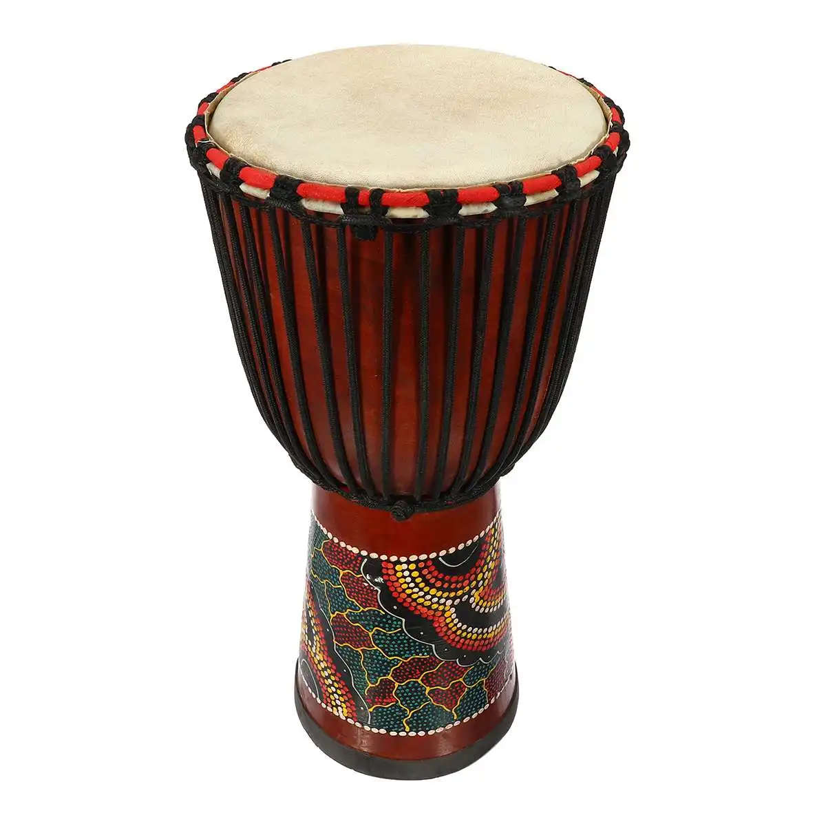 Colored-drawing 10 дюймов Африканский ручной деревянный барабан Djembe красное дерево тело козья овчина музыкальный инструмент Африканский барабан скульптура из дерева для детей игрушки - Цвет: Colored-drawing