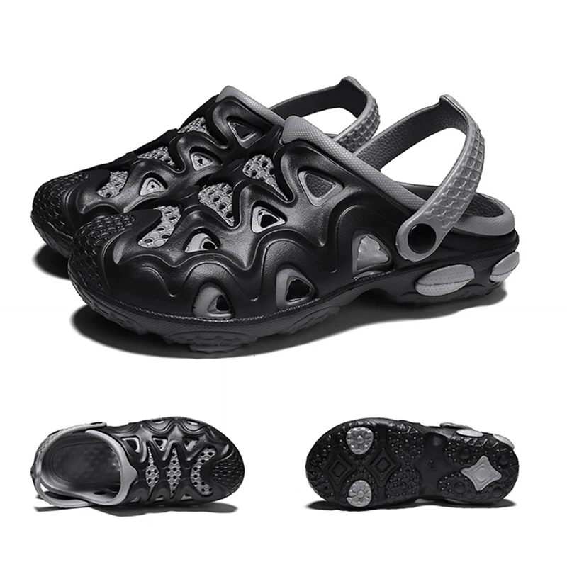 

PULOMIES Summer Men Slippers Massage Clogs Outdoor Garden Shoes Men Pool Sandals Bathroom Cross-tied Slides Mules Beach Slippers