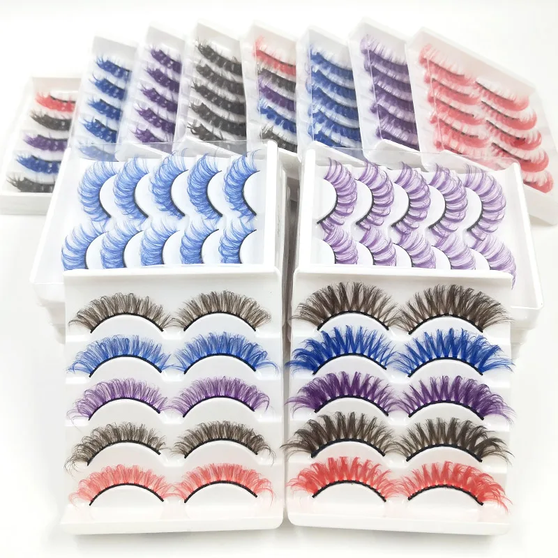 Новинка 2021 5 пар фиолетовый цвет накладные Искусственные ресницы длинный макияж
