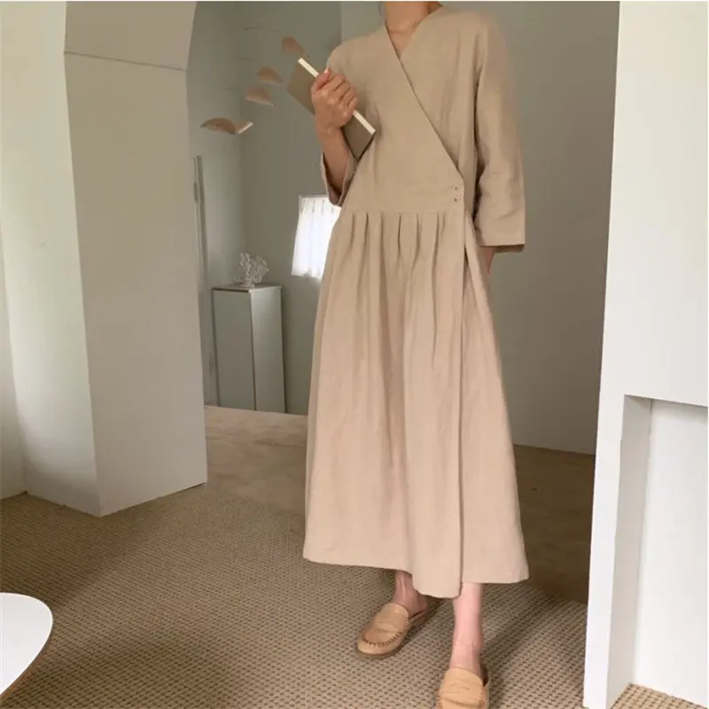 Женское винтажное офисное платье HziriP яркое однотонное с v образным вырезом и