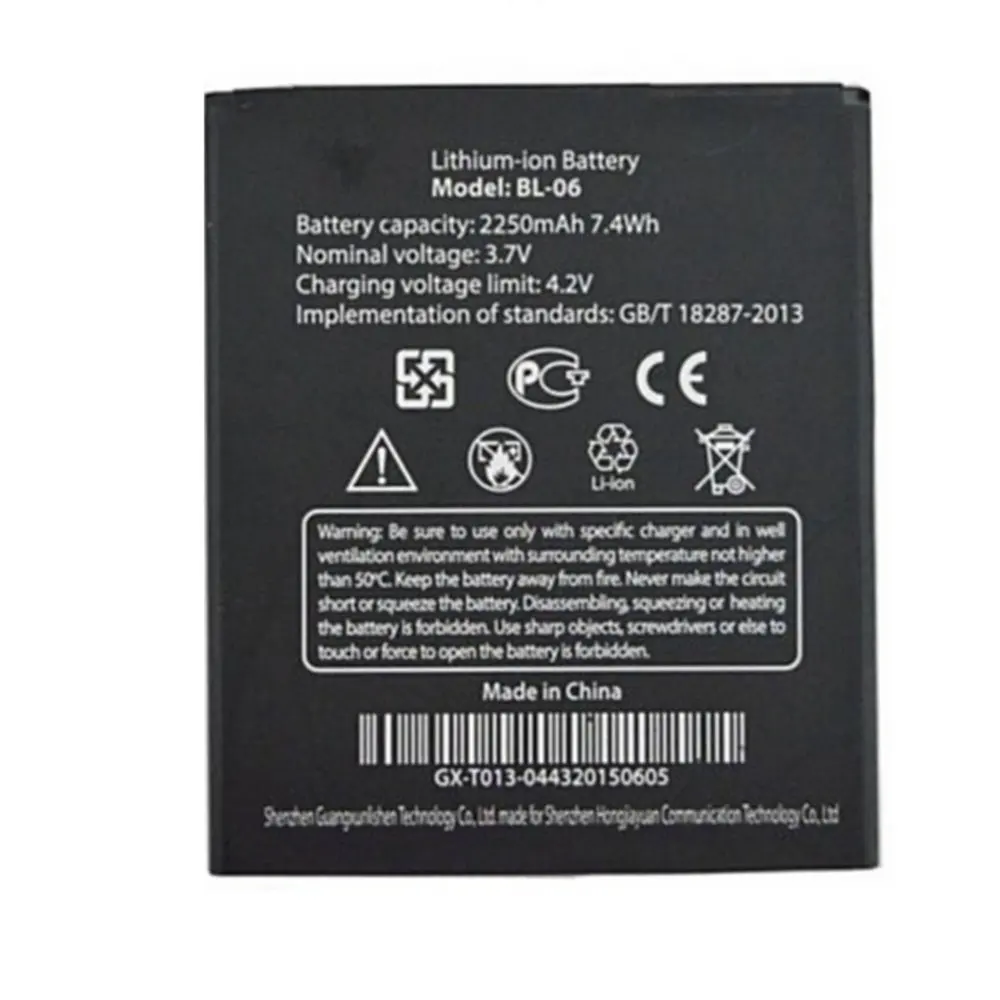 

New replacement battery 2250mah 7.4wh 3.7v BL-06 BL-O6 Battery For THL BL06 BL 06 T6 T6S Pro T6C Cellphone batteries