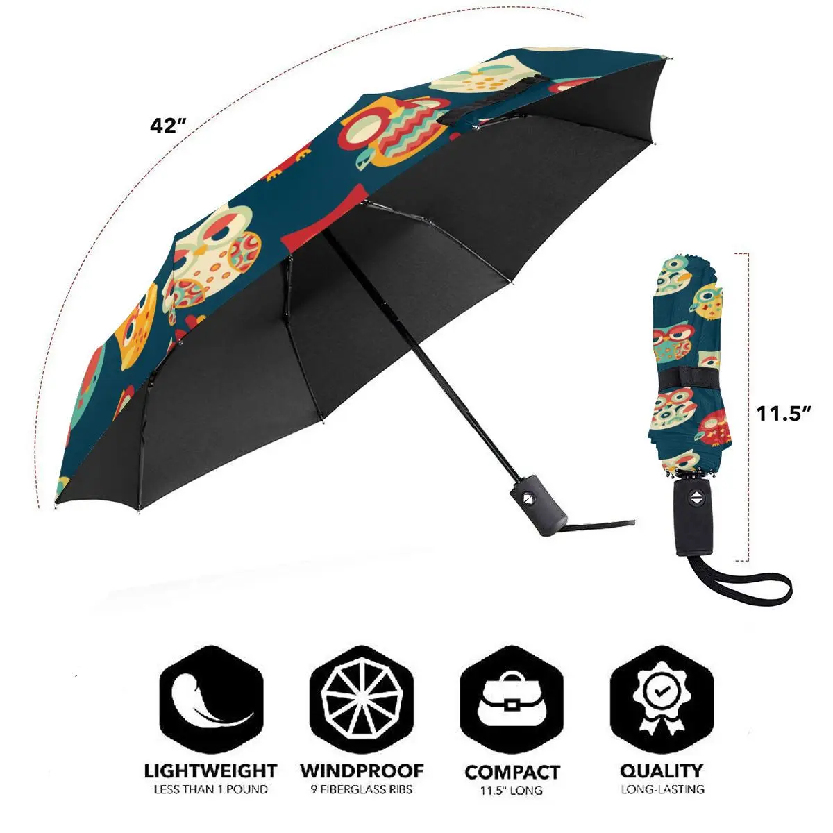Miglior Ombrello Automatico Pioggia Donna Ombrello A Tre Pieghe Modello Gufi Ombrello Antivento Ombrello Impermeabile Femminile