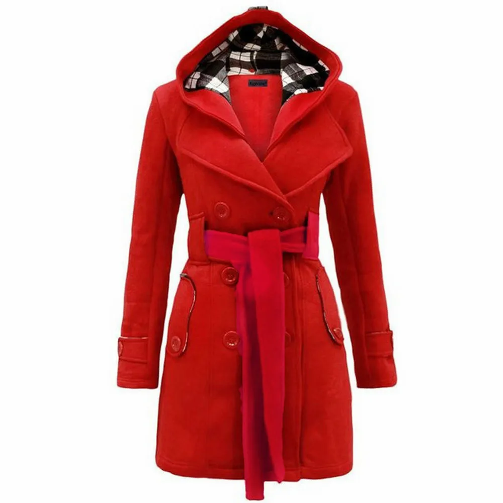 Винтажное клетчатое пальто-Тренч Женское зимнее пальто с тонким поясом теплое