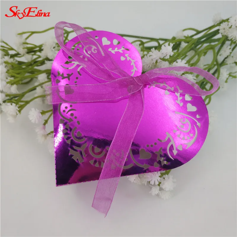 Bright Rose Red 50 шт. подарок в форме сердца коробки детский душ день рождения коробка конфет лазерная резка Подарочная сумка для детей партия коробка для свадебных сувениров 8Z - Цвет: Bright Rose Red