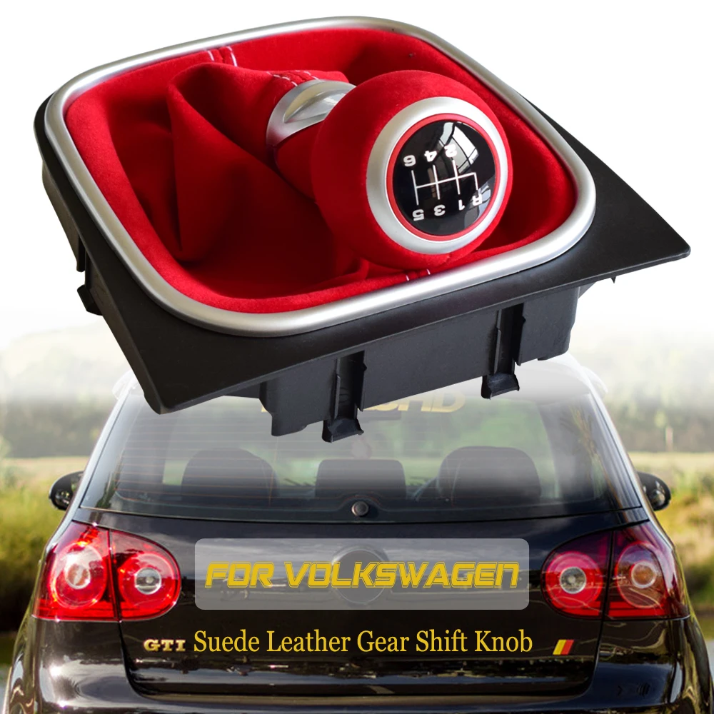 2019 New 5/6 Speed Gear Shift Knob With Gaiter Boot For Volkswagen VW Golf 5 6 MK5 MK6 R32 GTI 04-09 Black/Red Suede Leather | Автомобили