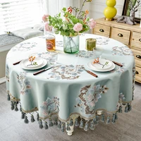 european style luxury jacquard tablecloth with tassel for wedding birthday party round table cover desk cloth for home decor