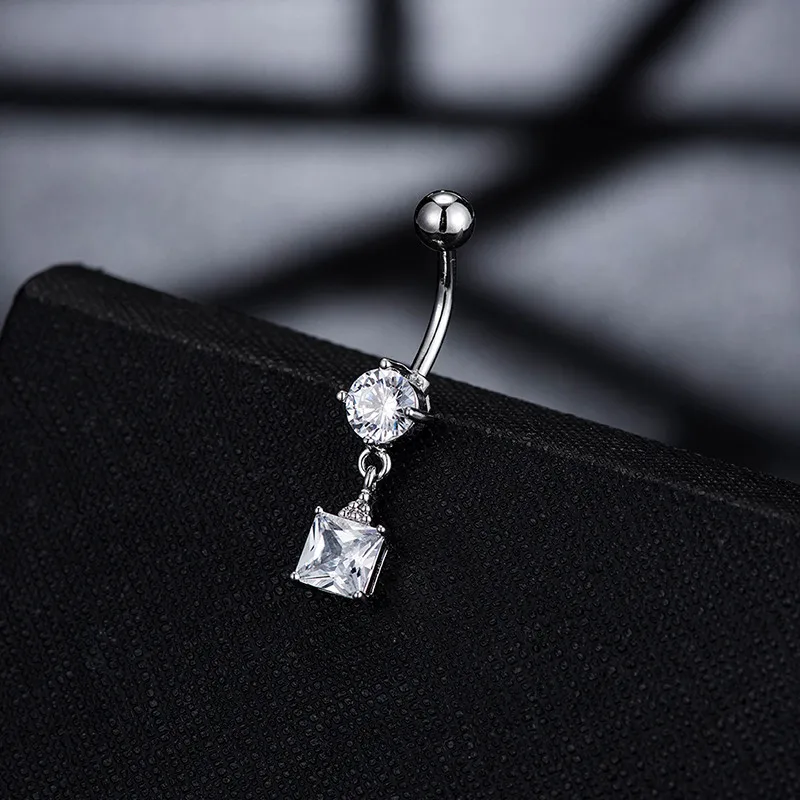 NHGBFT длинное круглое квадратное циркониевое кольцо для пупка пирсинг женское