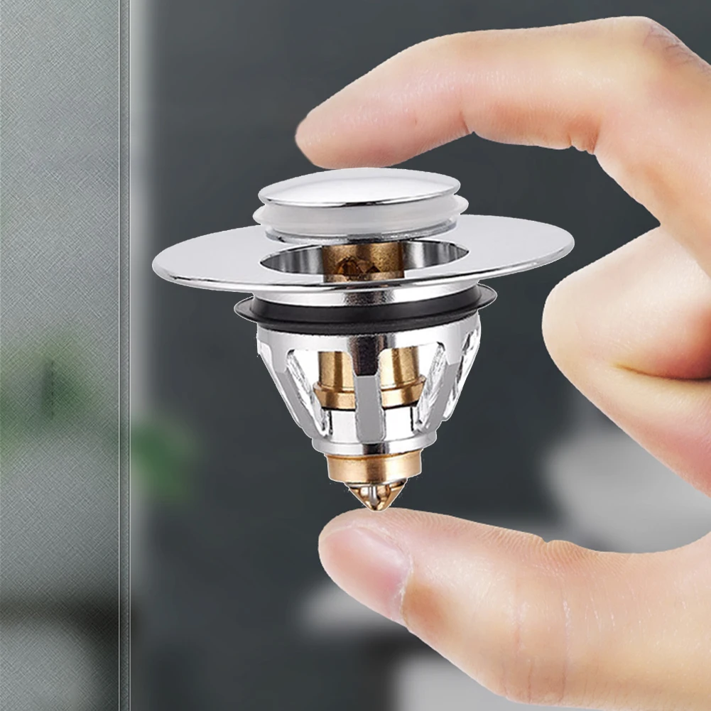 

Stainless Steel Bounce Core Push-type Drain Filter Universal Wash Basin Push-type Hair Catcher Sink Bathtub Plug Trap