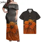 Jackherelook винтажное длинное платье для женщин, сексуальное женское платье с открытыми плечами халат с оборками полинезийской Племенной Hibisucs принт летнее Одежда Юнисекс