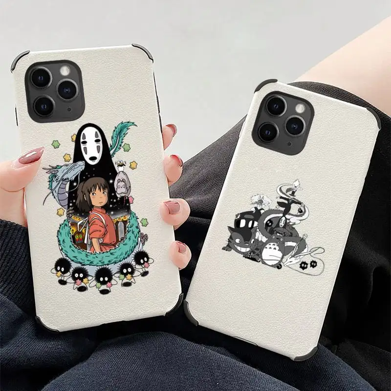 

Cartoon Studio Ghibli Spirited Away Phone Case Lambskin Leather For iphone 12 11 8 7 6 XR X XS PLUS MINI PLUS PRO MAX Shockproof