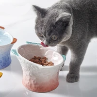 new pet non slip ceramic cat bowl feeder cervical protect food water kitten bowls fish shape cute cat bowl dog pet accessories
