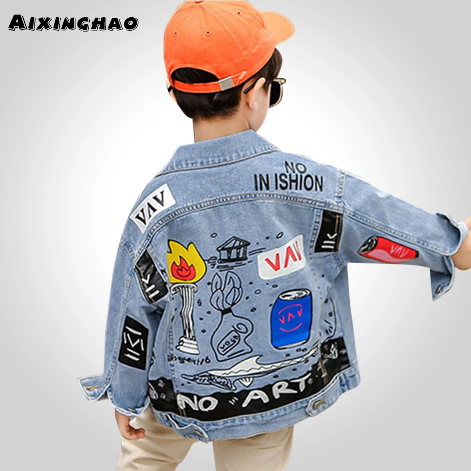 Куртка для мальчиков буквы печатный рисунок джинсовая куртка детская верхняя
